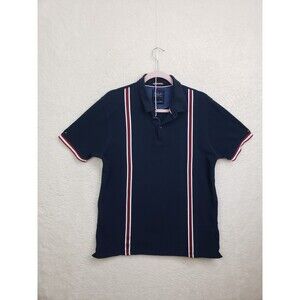 D&F Ricky Singh Men Shirt Large Navy 100% Cotton Short Sleeve 1/4 Button Polo